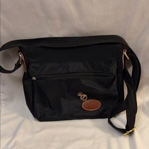 Longchamp Black Crossbody Bag with Brown Trim